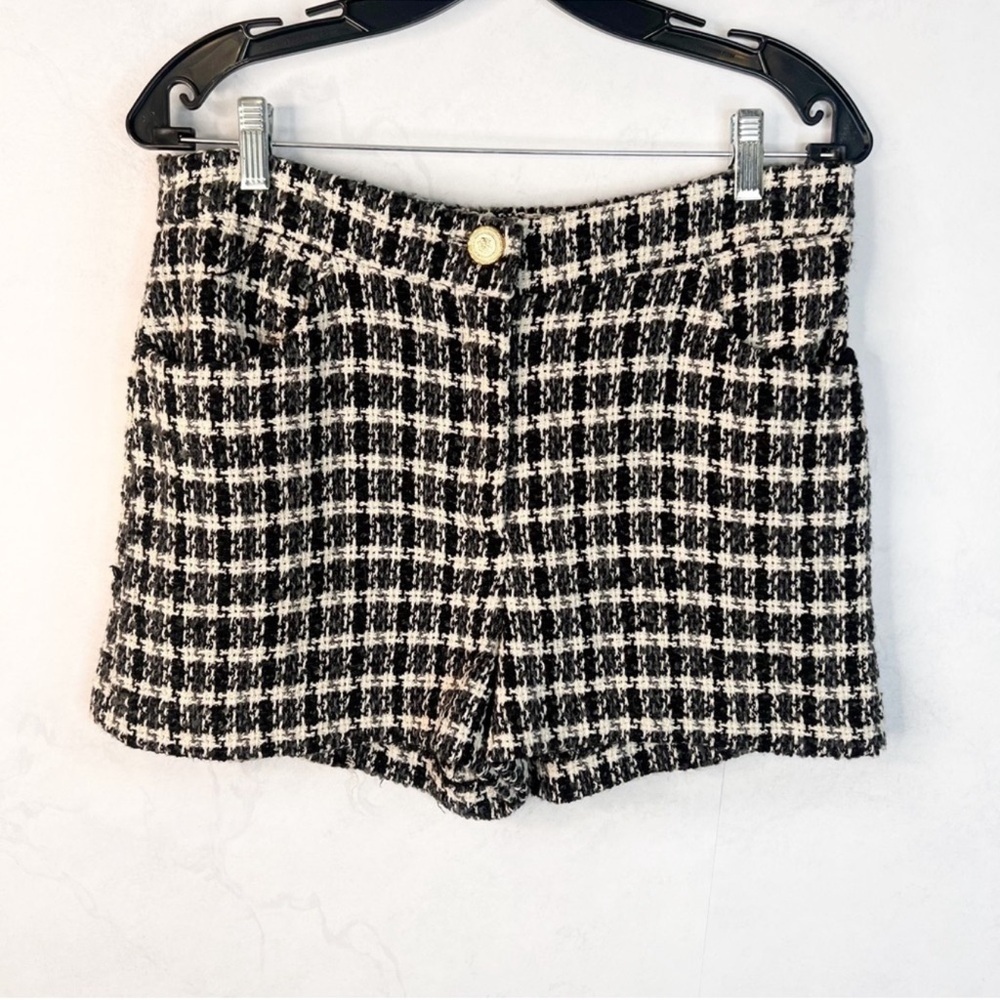 Zara Monochrome Tweed High Waist Shorts
